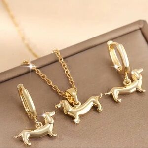Weiner Dog Pendant Necklace and Earring Set